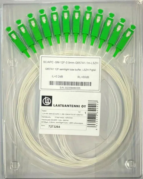 Häntäkuitu LA-FIBER SM SC APC 12KPL 1.0M WHITE
