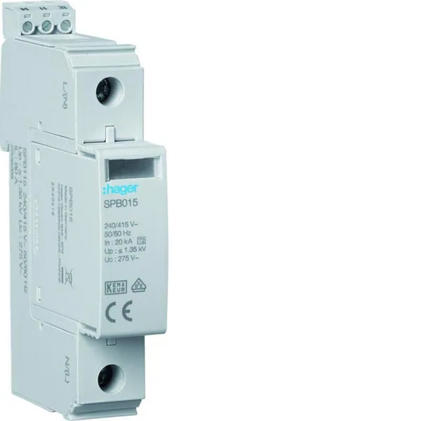 Ylijännitesuoja kiinteistö Hager KIINT. SPB115 1N T2 1.35KV 20KA HÄL