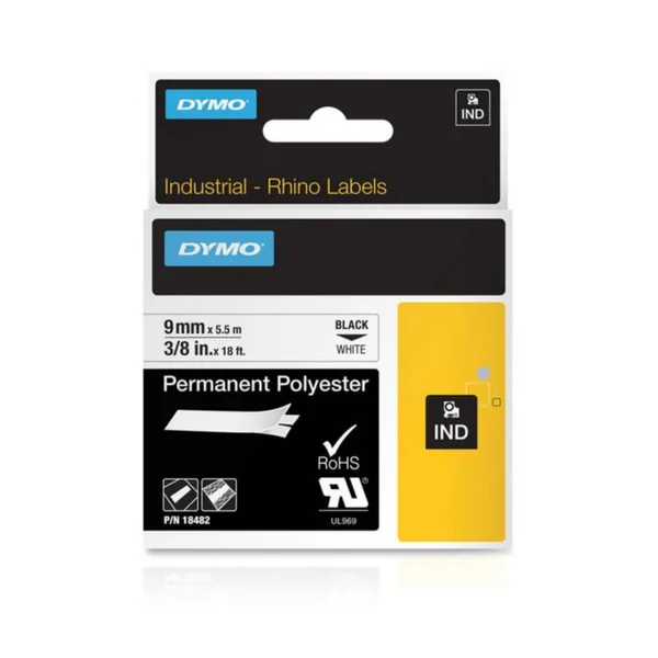 Merkintätarra Dymo Rhino polyesteriä MERKINTÄTEIPPI POLY 9MMX5.5 TXT MU/VAL
