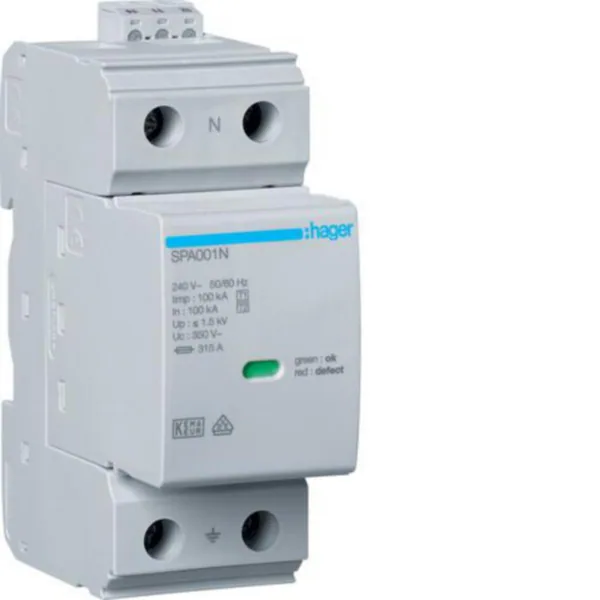 Ylijännitesuoja kiinteistö Hager SPA180N T1+T2 1N N 1.5KV 100KA
