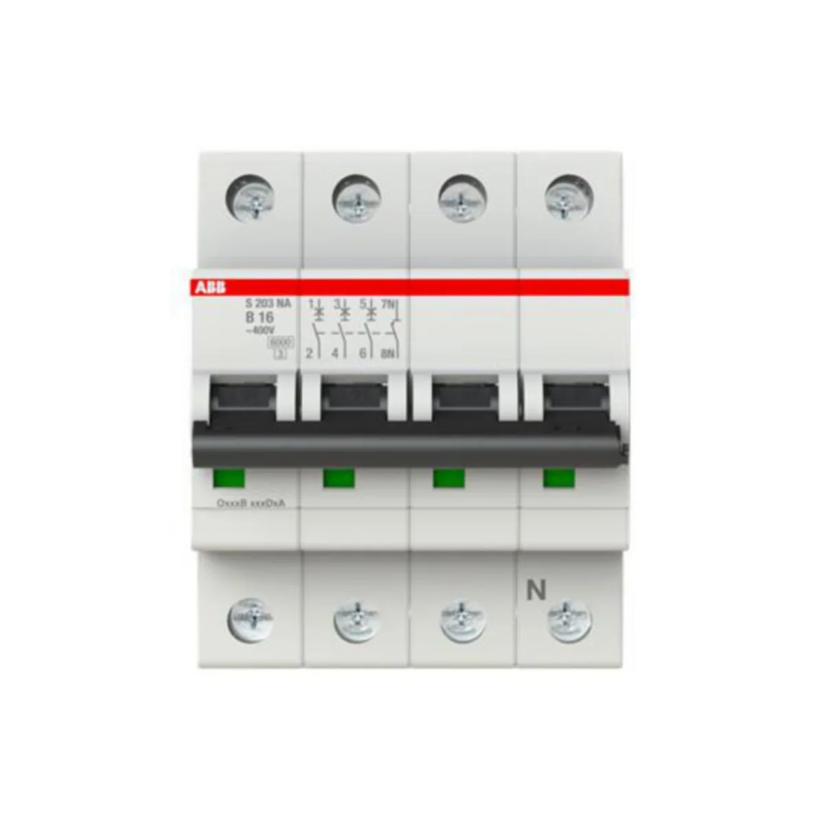 Johdonsuojakatkaisija ABB S200 B-käyrä 4-nap 3L+N S203-B16NA B16A