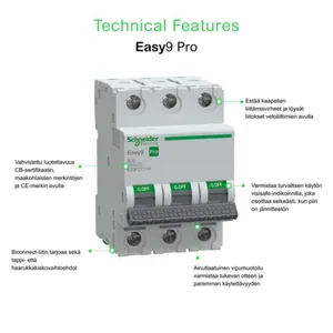Johdonsuojakatkaisija Schneider Electric Easy9 B-käyrä 3-nap 6kA - JOHDONSUOJAKATKAISIJA EASY9 MCB 3B10 6KA