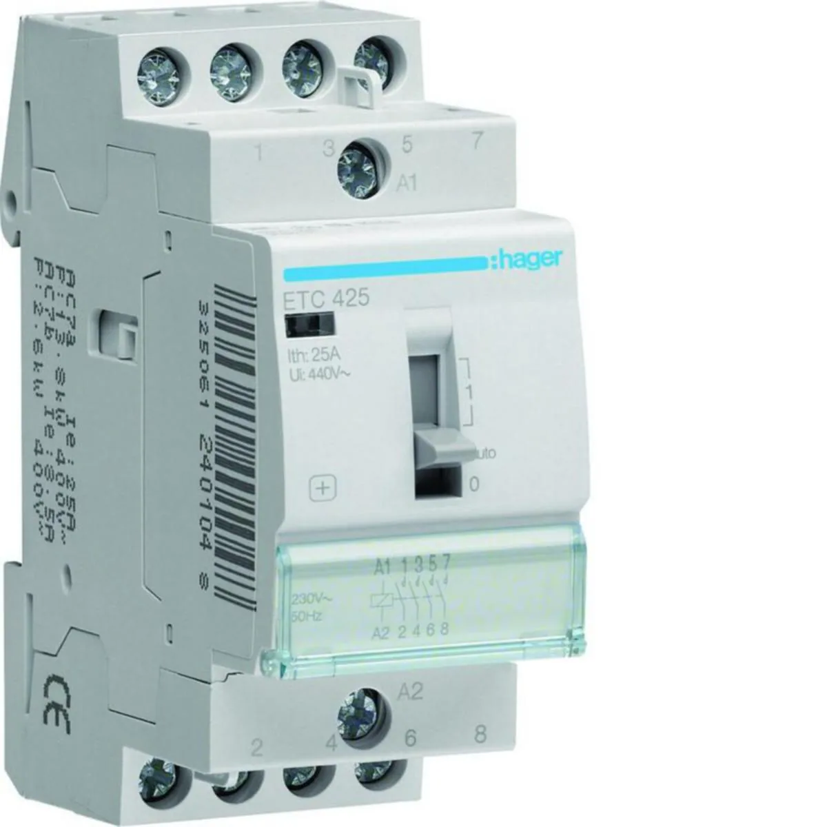 Kontaktori Hager LVV kytkimellä ETC425 4s 25A k.230VAC