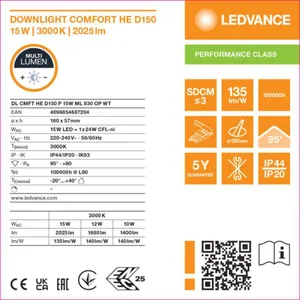 Alasvalo Ledvance Downlight Comfort - ALASVALO LEDVANCE DL HE D150 15W 830 ML OP