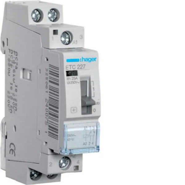 Kontaktori Hager LVV kytkimellä ETC227 1S+1A 25A K.230VAC
