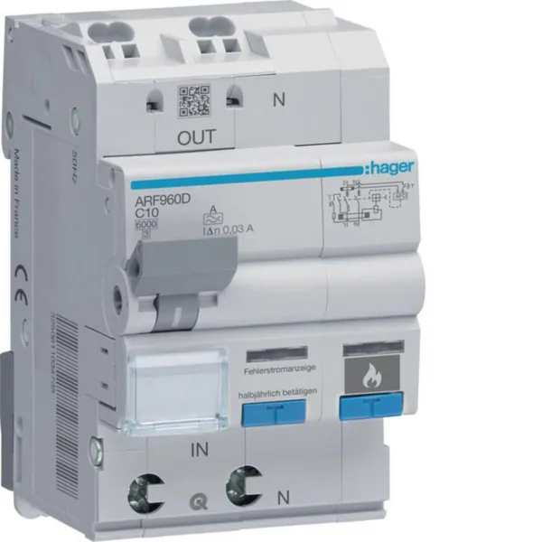 Valokaarivikasuoja Utu ARF960D 1L+N C-10A/30MA 6KA QC