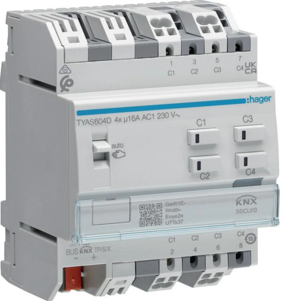 Lähtöyksikkö Hager KNX ETS - LÄHTÖYKSIKKÖ KNX ETS TYAS604D 4X16A RLCV SECURE DIN