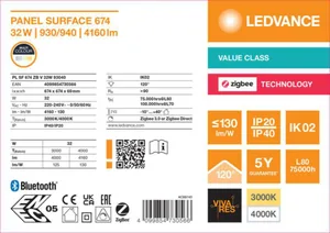 Pinta-asennusvalaisin Ledvance Panel Value - PINTA-ASENNUSVALAISIN LEDVANCE PL SF 600 32W CCT OP ZIGBEE