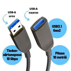 Liitosjohto Finnsat USB-A - LIITOSJOHTO FINNSAT USB-A JATKOKAAPELI 10M, AOC