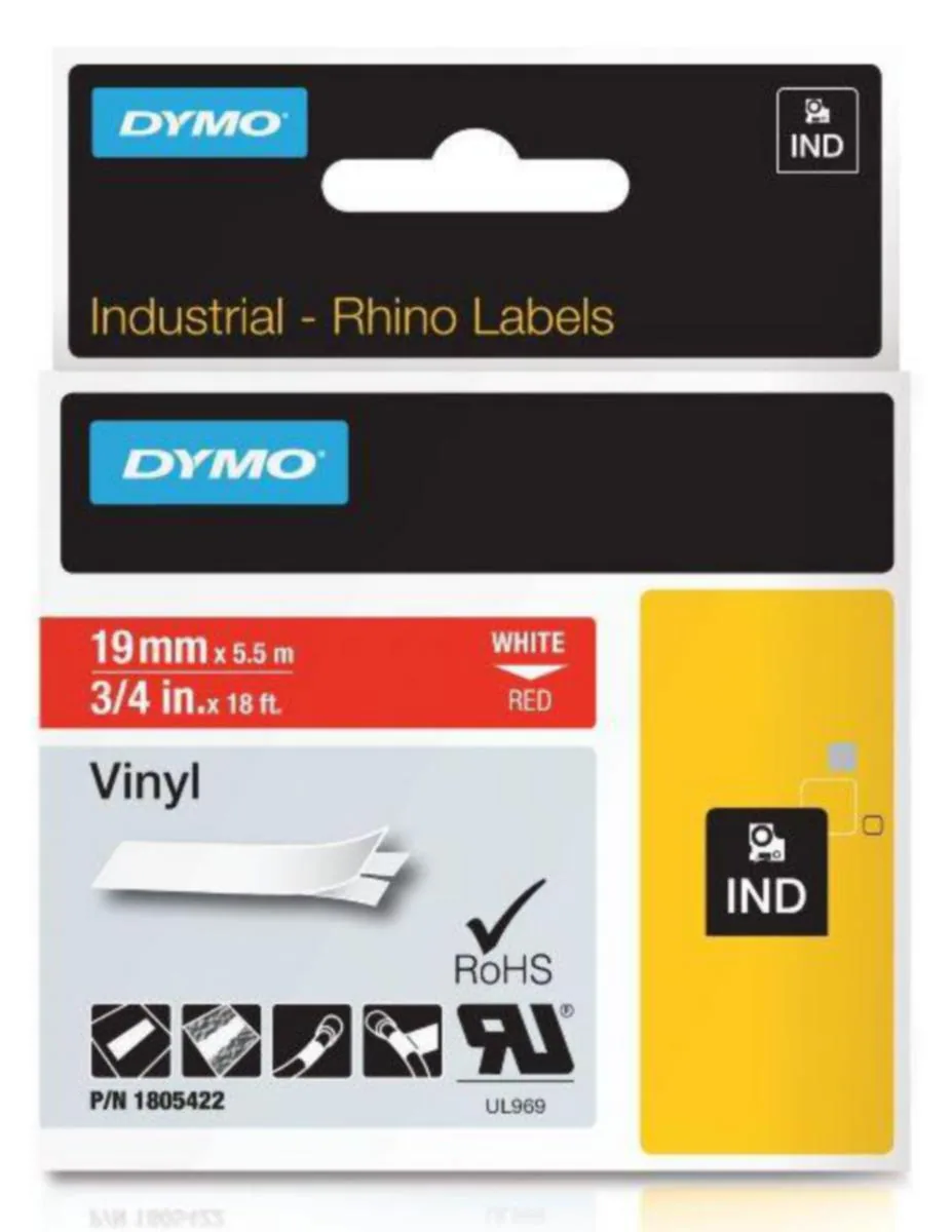 Merkintätarra Dymo Rhino vinyyliä - MERKINTÄTEIPPI DYMO RHINO VINYL 19MMX5.5M TXT VAL/PUN