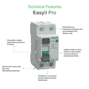 Vikavirtasuojakytkin Schneider Electric Easy9 - VIKAVIRTASUOJAKYTKIN EASY9 RCCB 2P 25A 30MA A