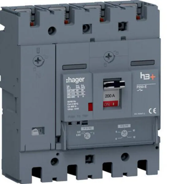 Kompaktikatkaisija Hager h3+ TM P250 4N 200A 70KA