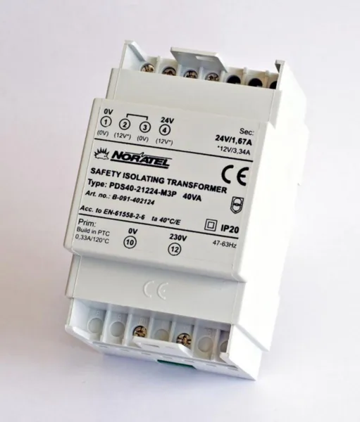 Suojajännitemuuntaja PDS Noratel PDS40-21224-M3P 40VA DIN-KISKO