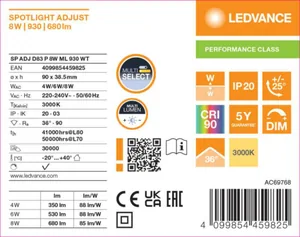 Alasvalo Ledvance Spot - ALASVALO LEDVANCE SP ADJ D83 8W 930 ML WT