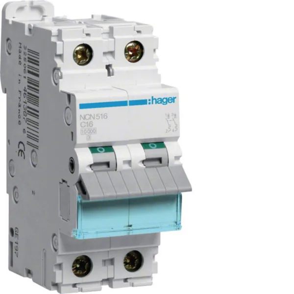 Johdonsuojakatkaisija Hager NCN516 1L+N C-16A 10KA 2M