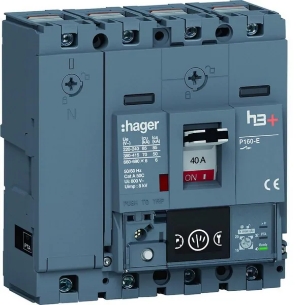 Kompaktikatkaisija Hager h3+ Energy P160 4N 40A 70KA