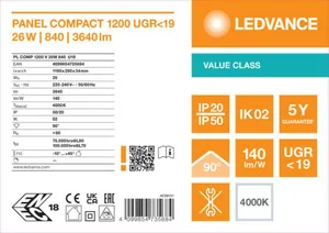 Moduulivalaisin Ledvance Panel Value - MODUULIVALAISIN PANEL VALUE PL COMP 1200 26W 840 MP