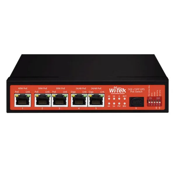 Ethernet kytkin Wi-Tek 5XGE+1SFP 230AC/18-36DC POE