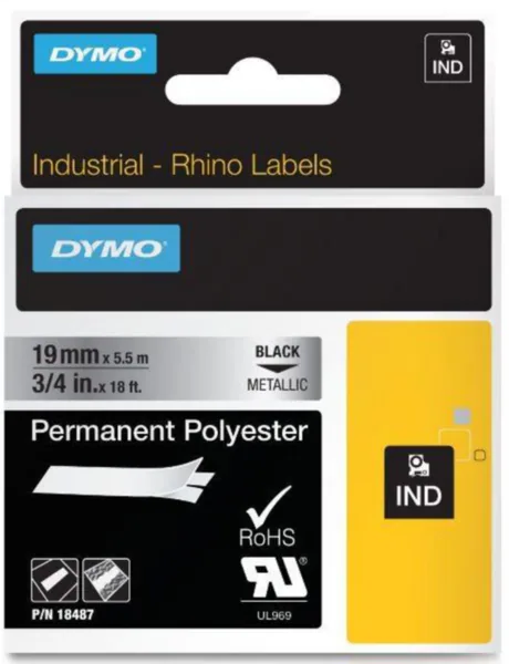Merkintätarra Dymo Rhino polyesteriä MERKINTÄTEIPPI POLY 19MMX5.5 TXT MU/METALLI