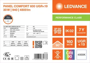 Moduulivalaisin Ledvance Panel PFM Comfort GEN2 600 - MODUULIVALAISIN PANEL PFM PL CMFT 600 30W 940 ML MP