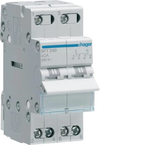 Vaihtokytkin Hager 1-0-2 SFT240 2N 40A 230VAC