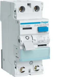 Vikavirtasuojakytkin Hager 2-napainen jousiliitin - VIKAVIRTASUOJAKYT.QUICKCONNECT CDS226K 30mA A/2x25A JL