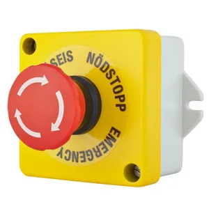 Hätä-/seis-painike Selcast 240VAC IP44/IP67 - HÄTÄ-/SEIS PAINIKE SELCAST 2A KELT/HARM TEKSTI IP44-IP67