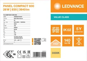 Moduulivalaisin Ledvance Panel Value - MODUULIVALAISIN LEDVANCE PL COMP 600 26W 830 OP