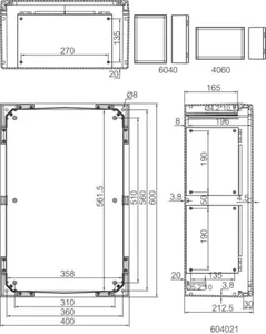 Asennuskotelo PC Fibox 604021 Arca IEC - ASENNUSKOTELO PC FIBOX ARCA 604021W 600x400x210mm IP66 HA