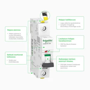 Johdonsuojakatkaisija Schneider Electric Acti 9 C-käyrä 1-nap 6kA - JOHDONSUOJAKATKAISIJA ACTI9 IC60N 1P C0.5A 6K