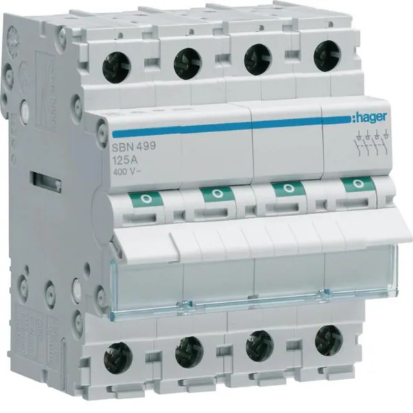 Modulaariset kuormankytkin Hager 4-napainen SBN499 0-1 4N 125A 400VAC DIN