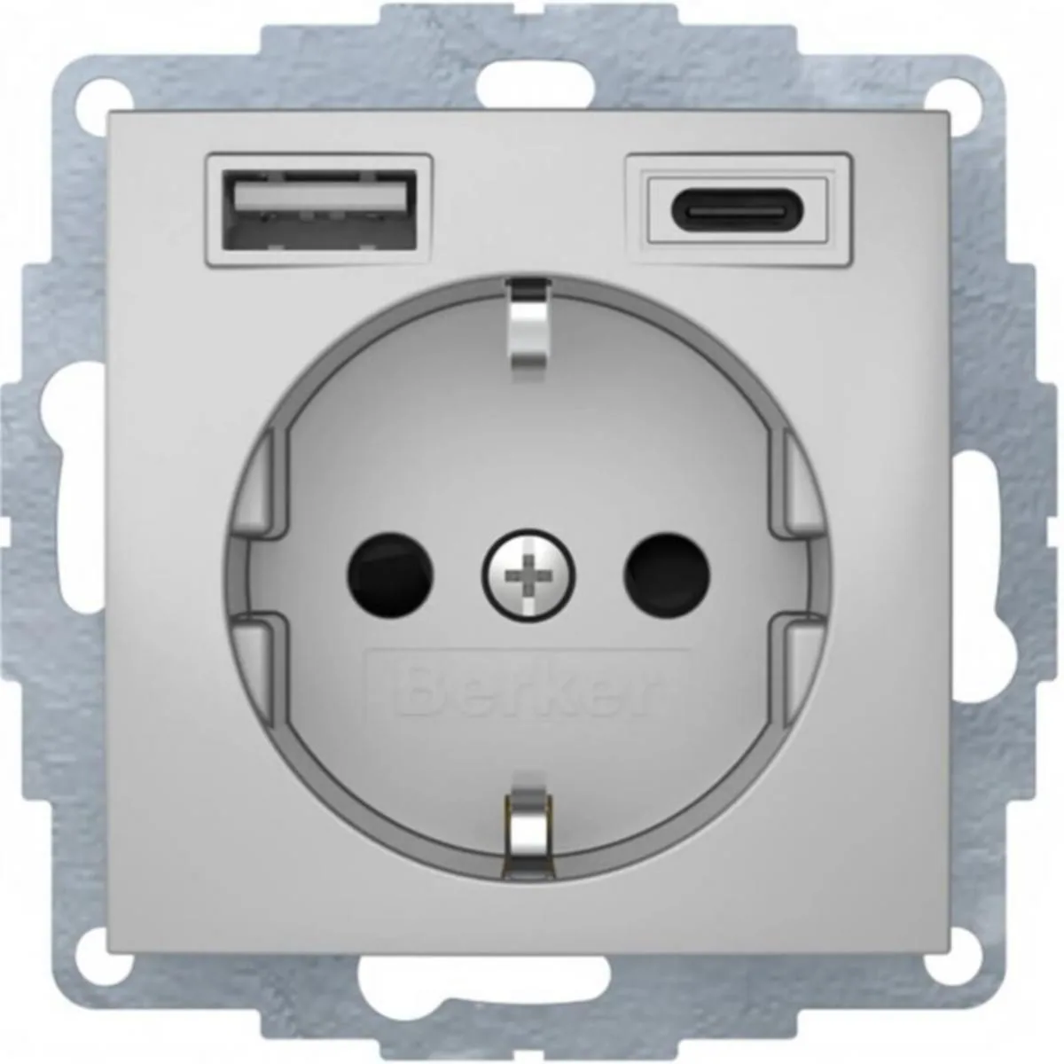 Pistorasia Hager Schuko/USB 1S/16A/IP20 USB A+C UKJ ALU – alumiini