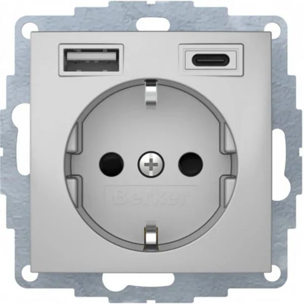 Pistorasia Hager Schuko/USB 1S/16A/IP20 USB A+C UKJ ALU