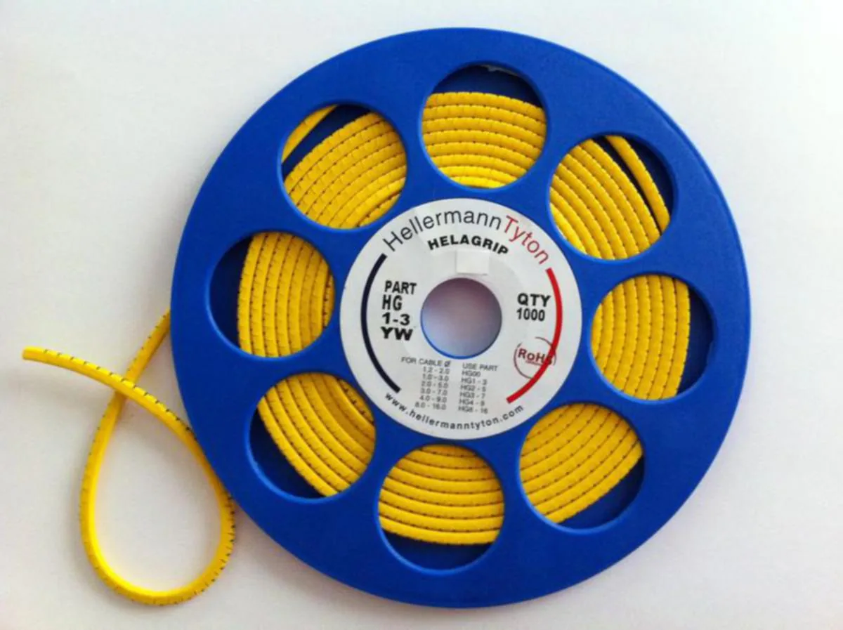 Johdinmerkki Helagrip HellermannTyton pujotettava HGDC1-3YW O 1000rll Ø 1-3mm – keltainen