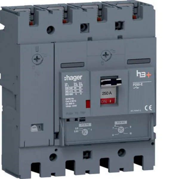 Kompaktikatkaisija Hager h3+ TM P250 4N 250A 70KA