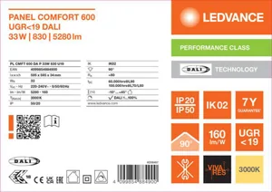 Moduulivalaisin Ledvance Panel PFM Comfort GEN2 600 - MODUULIVALAISIN PANEL PFM PL CMFT 600 33W 830 MP DALI