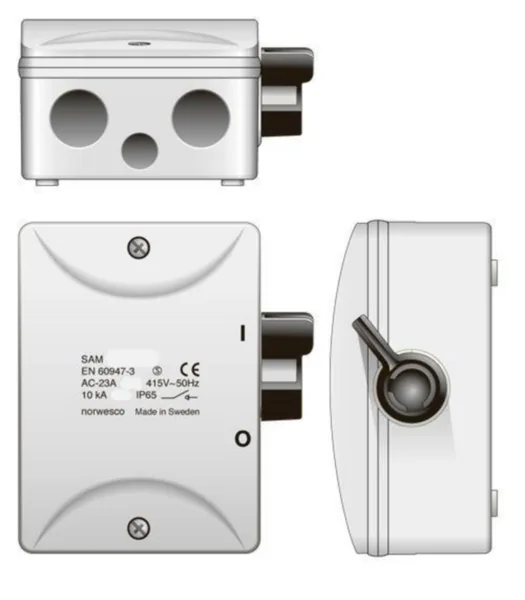 Turvakytkin vipu Norwesco SAM 25A/M32 SAM325H 3x25A+APUK 11kW IP65