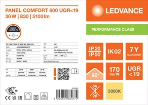 Moduulivalaisin Ledvance Panel PFM Comfort GEN2 600 - MODUULIVALAISIN PANEL PFM PL CMFT 600 30W 830 ML MP