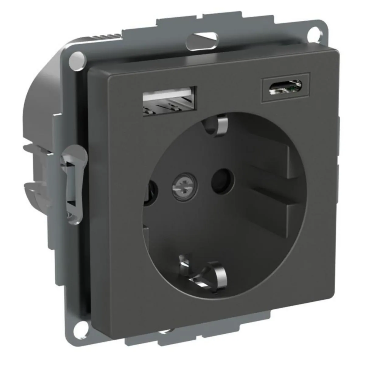 Pistorasia Schneider Electric Exxact 1-osainen + 2 x USB 1-PR 2XUSB LAT. A+C 3A ANT – antrasiitti