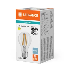 Vakiolamppu Ledvance Value Classic - VAKIOLAMPPU VALUE CLASSIC CLA 5,9W/865 806LM E27 CL