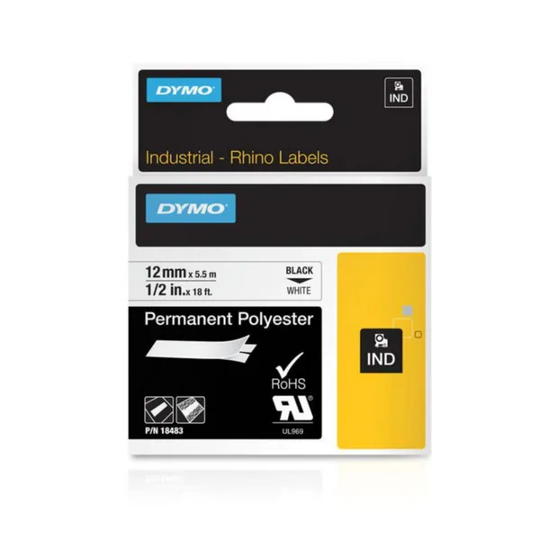 Merkintätarra Dymo Rhino polyesteriä MERKINTÄTEIPPI POLY 12MMX5.5 TXT MU/VAL