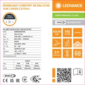 Alasvalo Ledvance Downlight Comfort - ALASVALO LEDVANCE DL HE D150 15W 840 OP DALI