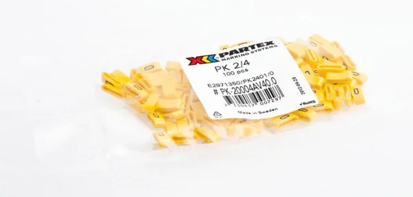 Kaapelimerkki Partex PK 2/4  Keltainen KEL "0" 100 KPL/PSS