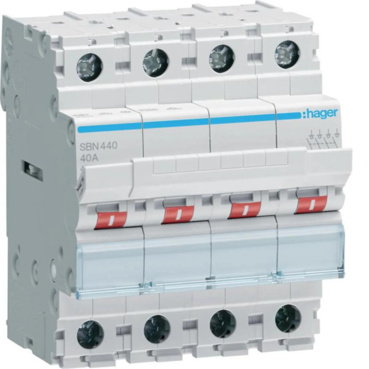 Modulaariset kuormankytkin Hager 4-napainen SBN440 0-1 4N 40A 400VAC DIN