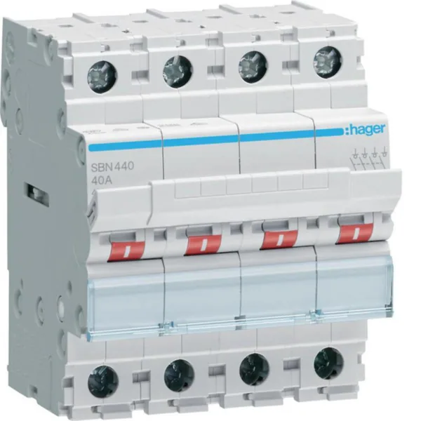 Modulaariset kuormankytkin Hager 4-napainen SBN440 0-1 4N 40A 400VAC DIN