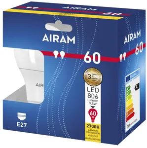 Vakiolamppu Airam Led A60 pahvipakkaus - VAKIOLAMPPU AIRAM LED A60 827 806lm E27 OP 2BX