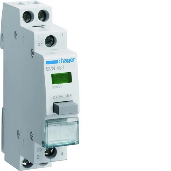 Painokytkin Hager merkkivalolla SVN433 2S+VIH MV 230VAC