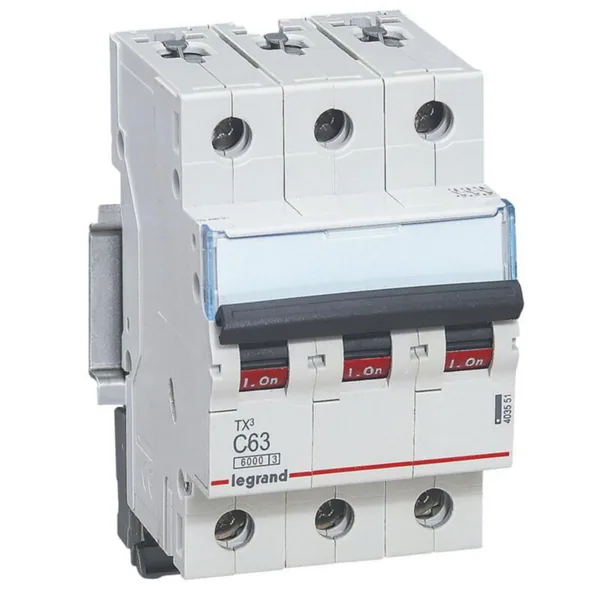 Johdonsuojakatkaisija Legrand TX3 C-käyrä 3-nap. 6kA, JSK, 3-NAP. C63, 6KA