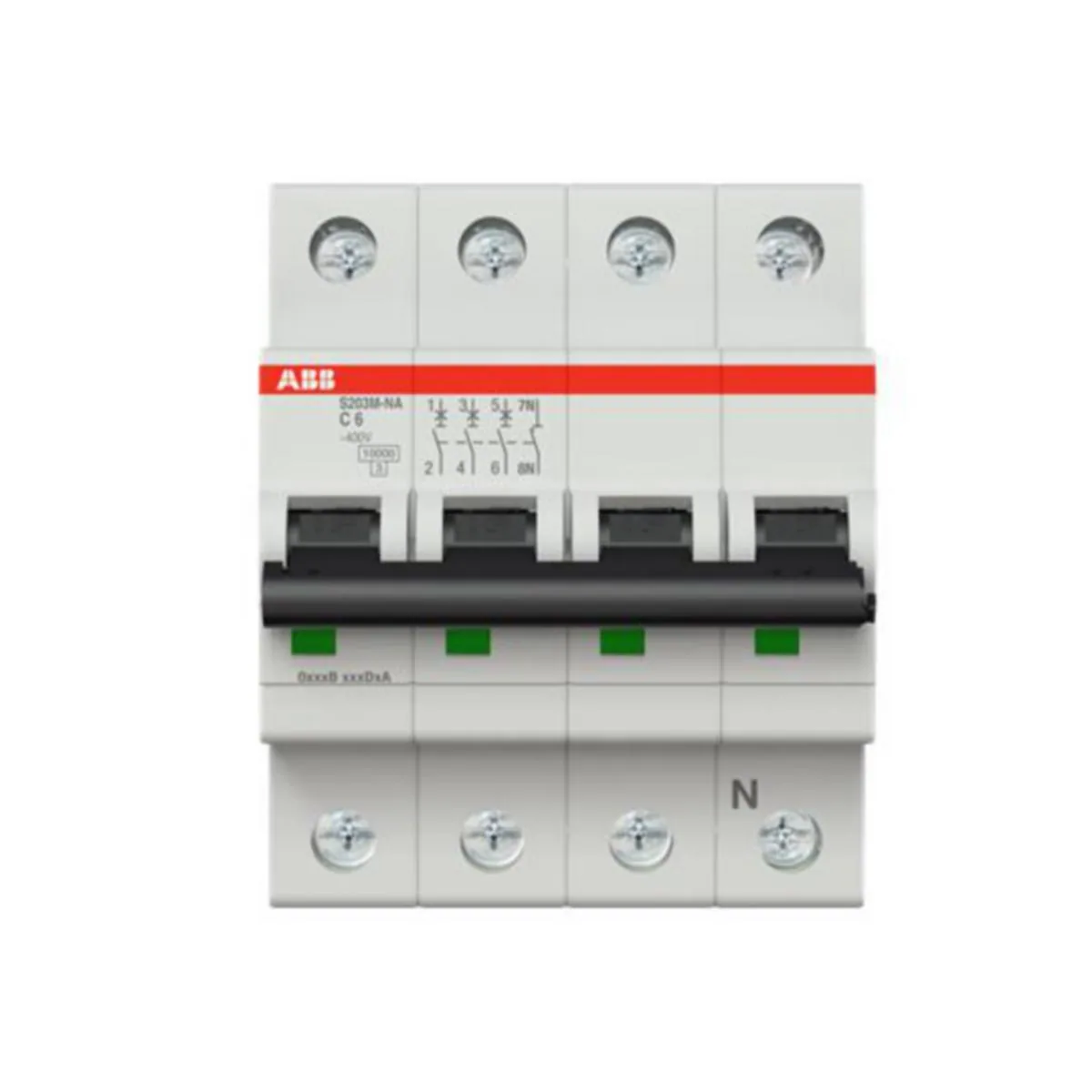 Johdonsuojakatkaisija ABB S200 C-käyrä 4-nap 3L+N S203M-C6NA C6A
