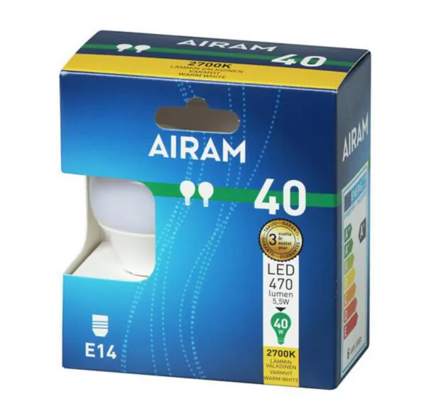 Pienkupulamppu Airam Led OP45 pahvipakkaus P45 827 470lm E14 OP 2BX
